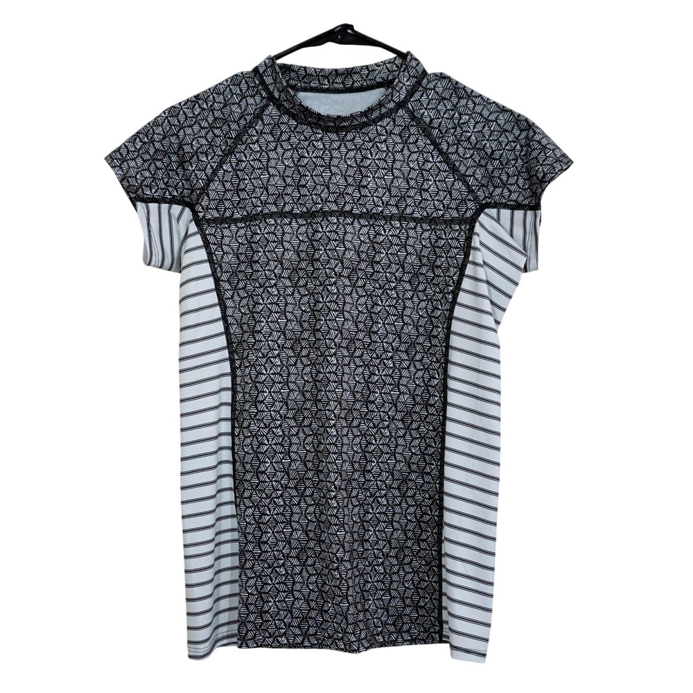 Patagonia Women's Size Medium Rash Guard Black White UPF Striped Swim Shirt